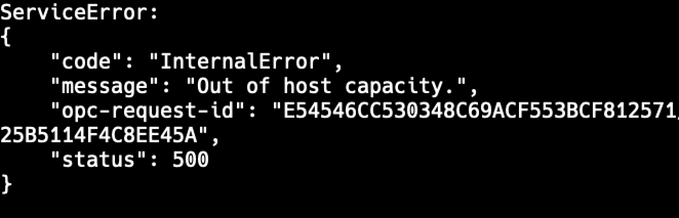 out of host capacity error
