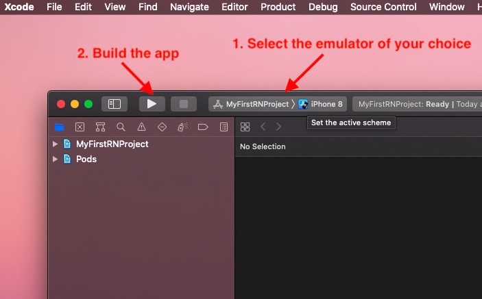 Select a emulator then build app